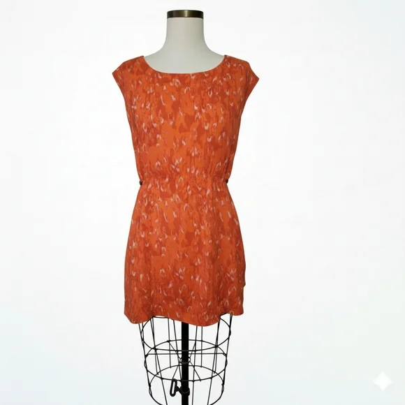 Free People Sze M Dress Mini Sleeveless Open Back Orange Abstract Chiffon Pocket - Picture 3 of 11